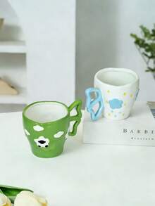 1pc Creative Hand-Painted Ceramic Sheep & Star Design Coffee Mug, Suitable For Afternoon Tea - Multicolor - View 5