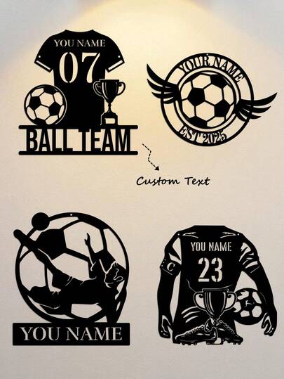 1 pieza Decoración de pared personalizada con temática de fútbol de metal - Nombre personalizado, número de jugador, placa conmemorativa - Con silueta de jugador de fútbol, jersey, trofeo y posición de patada, letrero montado en la pared - Un regalo de cumpleaños único para aficionados al fútbol, un regalo para jugadores de fútbol y una decoración de pared para clubes de fútbol - Adecuado para salas de estar