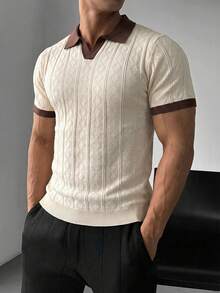 GRDR 男士夏季圆领纯色短袖针织衫，适合夏季外出穿着，时尚造型必备单品 - 杏色 - 查看 2