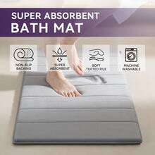 1pc Luxurious Soft Coral Fleece Floor Mat, Non-Slip, Hand Washable - Ideal For Bathroom, Living Room, Entryway - Elegant Gray Rectangular Mat, Bathroom Mat - Grey - View 9