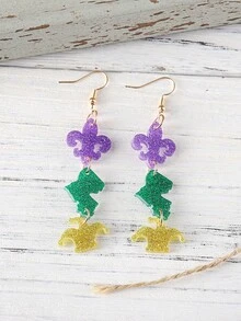 1对嘉年华小丑帽和鸢尾花亮片流苏亚克力吊坠耳环，嘉年华派对游行耳环，礼物 - 彩色 - 查看 8