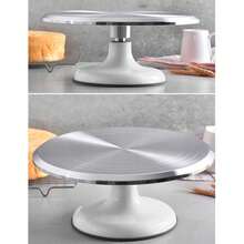 10 Inch Revolving Cake Decorating Stand Professional Aluminum Alloy Cake Turntable for Home Cake Decorating Supplies White - Blanco - Ver 6