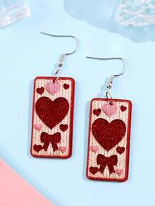 1对创意独特可爱卡通爱心蝴蝶结亚克力吊坠耳环，女士款，情人节派对饰品 - 彩色 - 查看 4