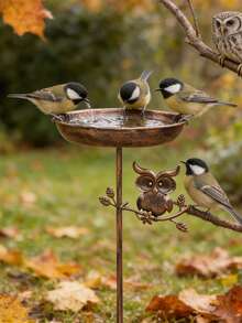 1件套复古铸铁鸟浴盆/喂食器组合 - 防锈五爪接地，经久耐用的手工金属材质，易于清洁，质朴的户外装饰，花园饮水盆，独立式鸟浴盆，经典庭院装饰，绝佳的节日礼物，适用于庭院、花园、稻田、农场 - 彩色 - 查看 8