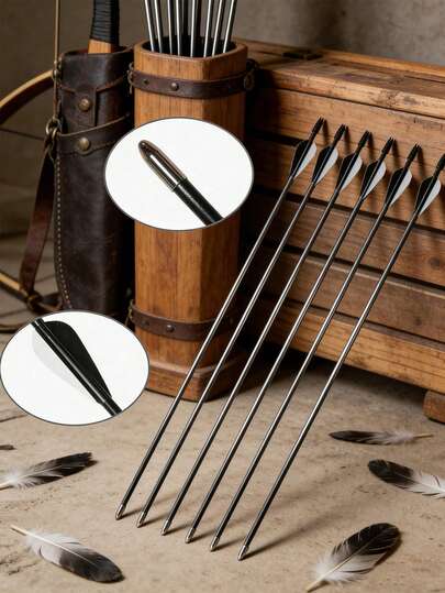 12/16/20pcs Outdoor Hunting Archery Set, Metal Arrows Combo, Suitable For Backyard Archery Practice, Sturdy Quality With Low Wind Resistance For Stable Flight, Refined Arrow Craftsmanship With High Hardness And Wear Resistance, Compatible With Various Bow Types. Practical Gift For Family And Friends.