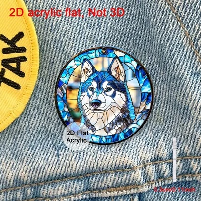 2D Flat, 1pc Adorable Blue Husky Acrylic Brooch, Painted Glass Wind Brooch Pin, Women's Bag Lapel Decor, Suitable For Daily Wear, Pet Lover Accessory, Holiday Party Gift, Birthday Gift