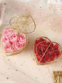 1pc Heart-Shaped Box With Artificial Rose Flowers, Wedding/Housewarming/Birthday Gift - Multicolor - View 3