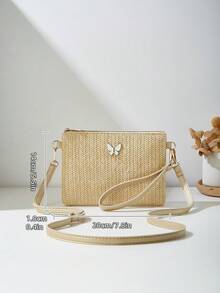 Fashionable New Straw Woven Shoulder Crossbody Bag, Clutch Handbag - Gold - View 4