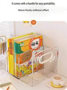 Sujetalibros de acrílico, estantería clara, sujetalibros, caja de almacenamiento de escritorio, estantería de archivos de oficina, estantería de almacenamiento de libros para estudiantes, estantería para exhibir álbumes de fotos, almacenamiento creativo - transparente - Ver 2