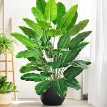 65-90-142厘米/55.9英寸，24片叶子的大型热带棕榈树，人造香蕉叶，触感逼真，塑料蝴蝶兰植物，适合家庭花园 - 橄欖綠 - 查看 1