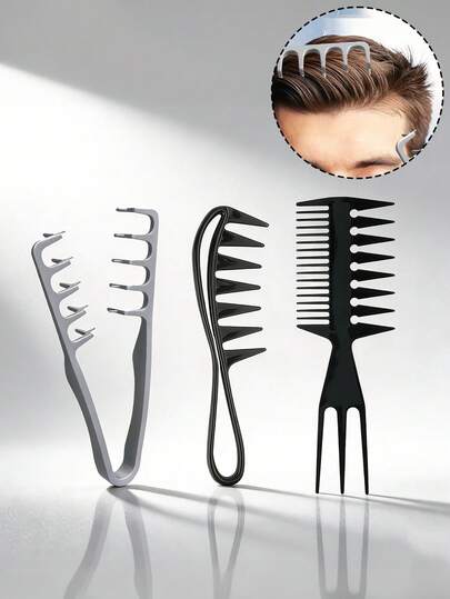 3 Parçalı Unisex Salon Saç Şekillendirme Fırçası Seti | Dokulu Yağ Fırçası, Geniş Dişli Şekillendirme Fırçası, Hacimli Saçlar İçin Çift Klips, Erkekler İçin Saç Şekillendirme Tarak Seti - Siyah Berber Geniş Dişli Dokulu Tarak, Hacimli Geniş Dişli Saç Tarağı Seyahat Katlanabilir Tasarım Geniş Dişli Çift Amaçlı Set Erkekler İçin Kabarık Doku, Plastik Malzeme, Quiff, Pompadour, Slicked-Back, Fauxhawk, Undercut İçin