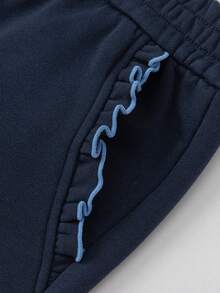 Balabala Mikko Girls Knitted Pants, Elastic Waist, Cute Cartoon Print, Soft Comfortable Fabric, Easy Movement Daily Bottoms - Dark Blue - View 4