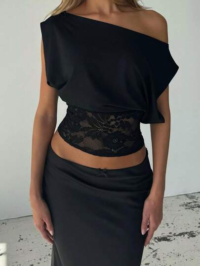 Summer Vintage Tops For Women Sleeveless Off The Shoulder Lace Patchwork For Women Back To School Concert Outfits