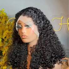 NATAN Mjuk Svart Kinky Lockig Förplockad Mjuk 180 % Densitet 26 Tum Lång Limfri Spetsfront Peruk För Kvinnor Babyhår Värmebeständig Dagligen - Natur & Svart - Visa 1