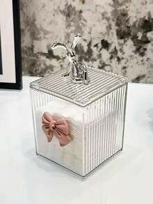 1pc Cotton Swab Storage Box, Desktop Covered Dust-Proof Makeup Pad Pad Organizer, Bathroom Cotton Bud Holder With Cute Pink Bow - Multicolor - View 11