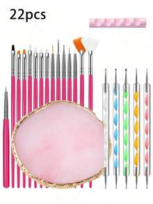 22/21 piezas Kit de herramientas de arte de uñas negro, incluye 15 bolígrafos de arte de uñas, 1 paleta de resina, 5 bolígrafos de acrílico de doble cabeza para tallado/punteado de silicona, set de herramientas de arte de uñas, tablero de exhibición de maquillaje DIY, adecuado para salón de uñas en casa - Blanco - Ver 20