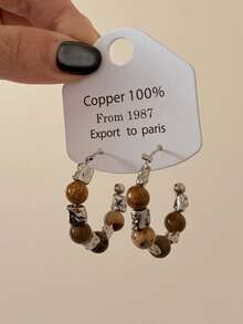 一对复古虎眼石C形奢华优雅女士耳环，秋冬季 - 耳圈 - 查看 5