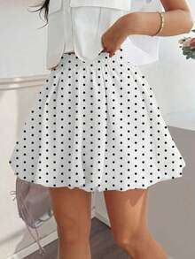 Women's Polka Dot Fashionable Versatile Daily Wear Bubble Hem Mini Skirt - White - View 5