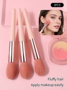3pcs/Set High Quality Fluffy Soft Flame Blush Brush, Highlighter Brush, Gradient Brush, Multi-Functional Makeup Brushes For Beginners - Baby Pink - View 9