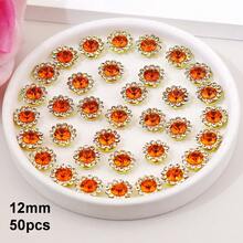 50 piezas/paquete, 8mm, 10mm, 12mm, 14mm, modelos mixtos, brillantes cristales de rhinestones con diseño de flor, base dorada, cristales de rhinestones brillantes adhesivos planos DIY para coser - multicolor - Ver 65