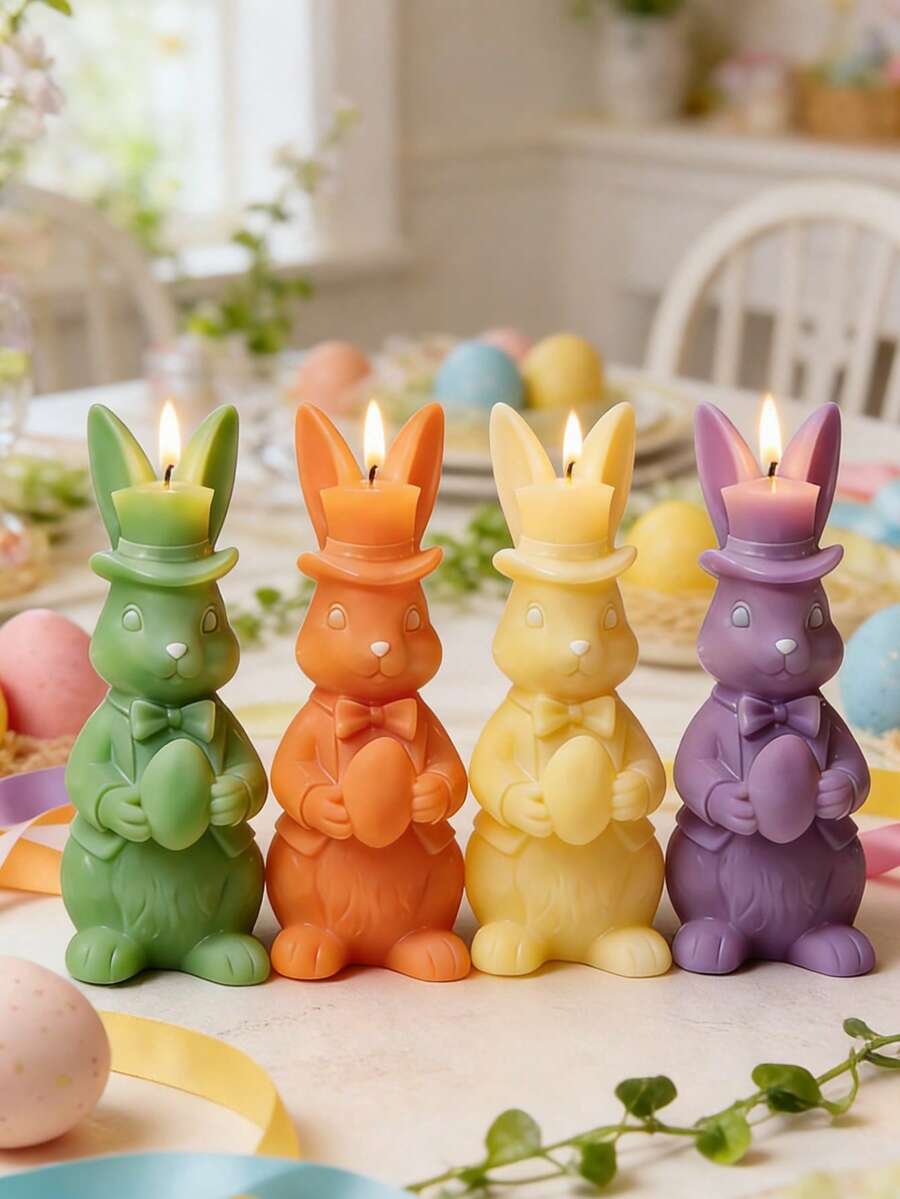 1个可爱复活节主题彩蛋蜡烛硅胶模具 - 可重复使用/易于清洁，适用于肥皂/树脂，复活节/春季复活节/情人节礼物 - 白色 - 查看 1