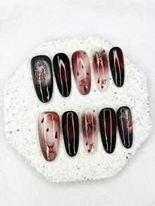 10pcs Gothic Style Dark Halloween Handmade Nail Stickers, Including Designs Like Bloody Bats, Spider Webs, Glitter, Removable And Reusable Nail Art Supplies (1 Sheet Of Jelly Stickers + 1 Nail File) - Multicolor - View 10