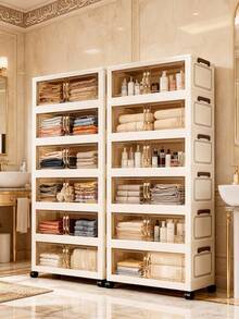 1 chiếc tủ đựng đồ gấp gọn rộng 45cm/17.7", có thể chọn từ 1 đến 6 tầng, tủ hai cửa dày dặn có bánh xe, kệ đựng đồ bằng nhựa gấp gọn không cần lắp ráp dùng trong nhà, thích hợp để đựng quần áo và đồ chơi. - [Chiều rộng 45cm]Màu trong suốt - Xem 6