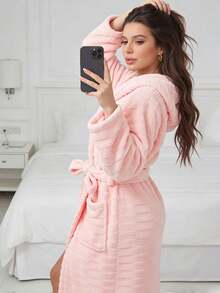 Men's Hooded Fleece Bathrobe, Super Soft Fluffy Luxury Loungewear, Warm Winter Bathrobe, Quick Dry Men's Bathrobe - Multicolor - View 11