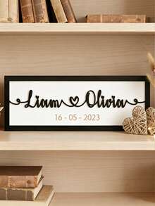 1 pieza Placa de madera con forma de corazón con el nombre de la pareja, estilo minimalista personalizado. Regalo del Día de San Valentín, placa de madera, decoración interior y recuerdo - Negro - Ver 8