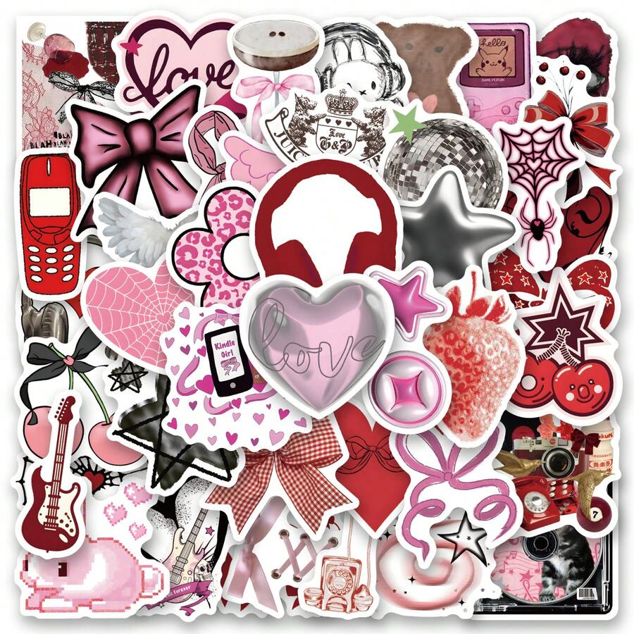 60张Y2K系列高品质贴纸，可用于剪贴簿、日记本、笔记本电脑、保险杠、滑板、水瓶、电脑、手机等，为您的生活增添许多乐趣，是送给成年人的完美礼物。 - 彩色 - 查看 1
