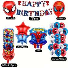 43 Stücke Spinne-Man Geburtstags-Themen Ballon Set, Ziehfahne, Spinne-Man Einlegekarton, schwebende Folienballons, Geburtstagsdekoration, Partyfeier, Themenparty - Verschiedenfarbig - Übersicht 6