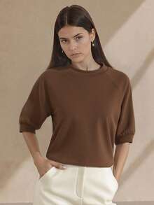 1pc Women's Solid Color Short Sleeve Top, Suitable For College, Home, Daily, Travel, Spring/Summer - Coffee Brown - View 4