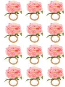 2-200pcs Artificial Rose Napkin Rings, Suitable For Table Decoration, Wedding, Family Dinner, Party, Christmas, Thanksgiving, Birthday - Pink - View 13