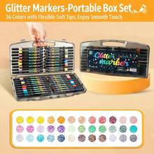 12-80 Color Glitter Soft Tip Markers, Pearlescent Gel Pens For Kids, Students, Acrylic Fluorescent Drawing Pens For Hand Lettering, Coloring, Art, School Supplies, Birthday Gift, Back To School Gift - Multicolor - View 15