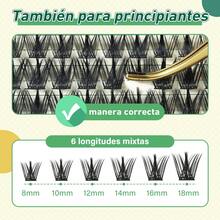 Kit de Extensión de Pestañas DIY KEYYOU - Set Profesional 144 Pestañas Clúster + Adhesivo Profesional, Removedor, Cepillos y Accesorios para Extensiones Seguras en Casa​ - Pestañas Ojos de Gato - Ver 8