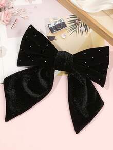 1个女士大号蝴蝶结发夹，黑色蝴蝶结发饰，大蝴蝶结发夹，法式发夹，带天鹅绒蝴蝶结，纯色马尾辫发饰（黑色和酒红色）