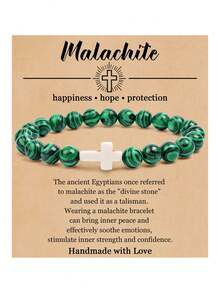 8mm Agate Cross Beaded Bracelet, Volcanic Stone, Yellow Tiger Eye, Turquoise Beaded Bracelet, Religious Unisex Jewelry - Bracelet - View 18