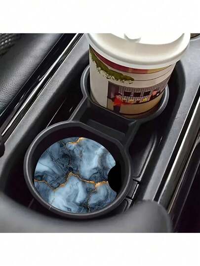 两套灰色大理石纹亚克力汽车杯垫 - 耐热亚克力材质，男女皆宜，是装饰汽车配件的理想之选，情人节礼物 | 耐热杯垫