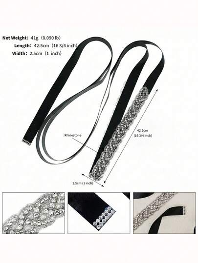 优雅水钻装饰编织腰带，适合婚礼、晚宴礼服