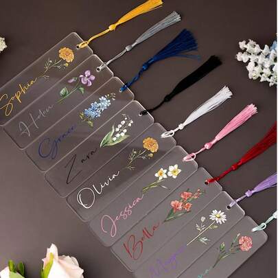 Marcador de Página Personalizado de Acrílico, Suportando Vários Textos/Fontes/Personalização, Borlas de Presente Aleatórias. Durável, Resistente ao Atrito e à Corrosão. Excelente Presente para Estudantes, Colegas, Família, Amigos ou Entes Queridos, Mostrando sua Personalização Única e Cuidado Especial. Organização de Escritório