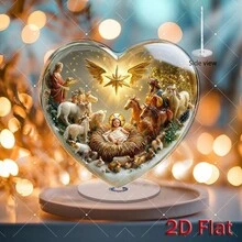 2D旋转亚克力耶稣诞生场景摆件 - 圣母玛利亚和圣婴耶稣在马槽中，2D旋转装饰，适合户外展示、桌面宗教装饰，经久耐用，适用于家庭或教堂，情人节、狂欢节、斋月、复活节、婚礼礼物，无需用电 - 彩色 - 查看 3