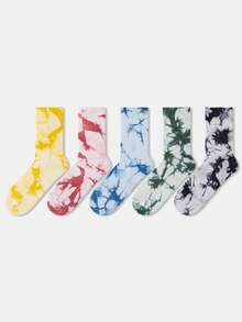 1/5 Pairs Unisex Couples Tie-Dye Tie Dye Graffiti Hip-Hop Artistic Design Combed Cotton Casual Socks, Suitable For Travel, Home, Office, Holiday Gifts, Spring/Summer - Multicolor - View 3