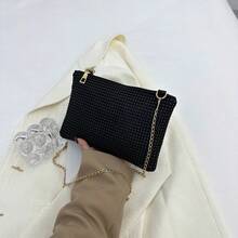 Túi đeo chéo hình chữ nhật dài lấp lánh thời trang dành cho nữ, Túi đeo vai có dây xích khóa kéo độc đáo, Ví cầm tay buổi tối thiết kế độc đáo - màu đen - Xem 9