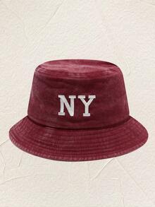 1pc Washed Cotton Bucket Hat With NY Embroidery, Simple And Stylish, Versatile Outdoor Casual Hiking Sun Hat - Fisherman Cowboy NY - View 14
