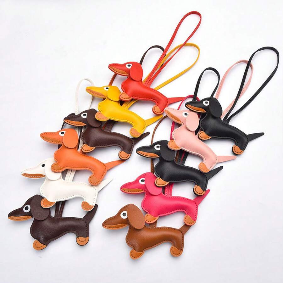 1 Piece Dachshund Dog Pendant Cute DIY Lanyard Leather Puppy Bag Pendant High-End Couple Car Pendant - 臘腸狗掛件-粉紅色 - 查看 1