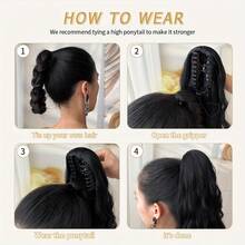 爪形马尾假发片，酒红色、黑色、棕色和粉色，26英寸水波纹耐热纤维合成马尾假发，适合女性圣诞节、万圣节派对和日常佩戴。 - Black-brown - 查看 11