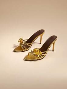女士时尚新款纤细高跟性感派对及日常穿着优雅高跟凉鞋情人节婚礼 - 金色 - 查看 1
