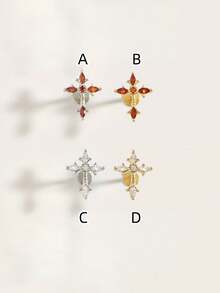 1pc Gothic Cross Diamond Stud Earrings, Suitable For Women's Daily Wear - Cross - View 2