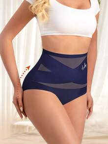 Plus Size Women High Waist Criss-Cross Design Comfortable Briefs - Navy Blue - View 3