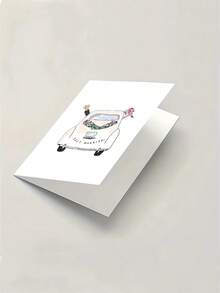 1pc Just Married Funny Wedding Congratulations Card With Classic Car Illustration - Universal Greeting Card For Bride And Groom, Cartoon Animals Theme, Paper Material - one-size - View 5
